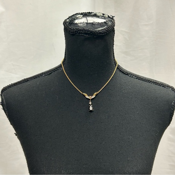 D’orlan black pear shaped gem necklace vintage - Picture 2 of 10